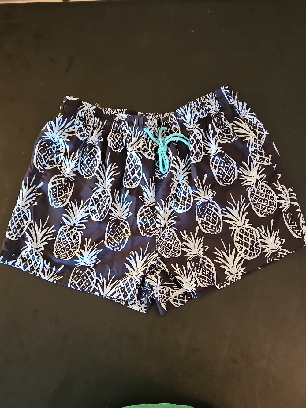 Unbranded Navy Pineapple Print Swim Trunks  with Teal Drawstring